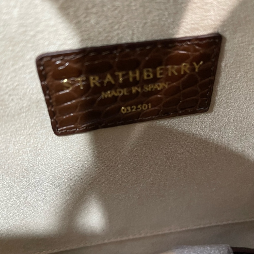 Strathberry Chocolate Croc-Embossed Satchel - Picture 4 of 11